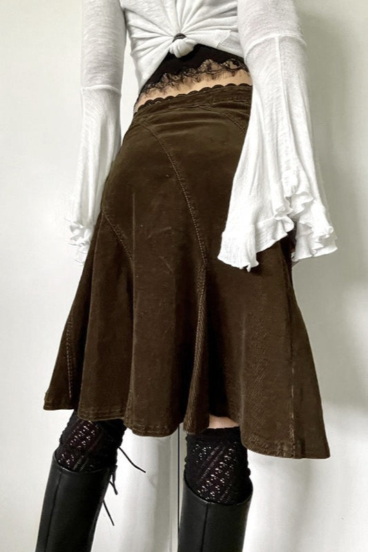 Lace Trim Colorblock A-line Skirt