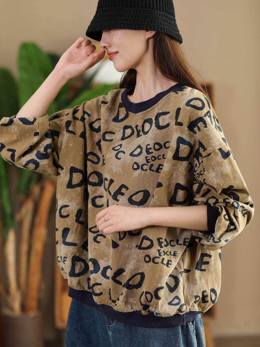 Winter Letter Print O-neck Colorblock Sweatshirt At1004