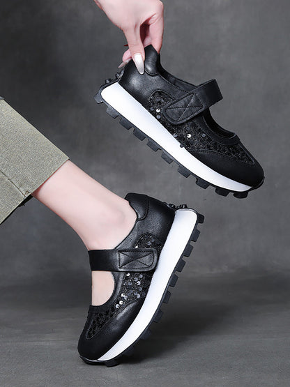 Summer Leather Mesh Spliced Platform Shoes Ui1028