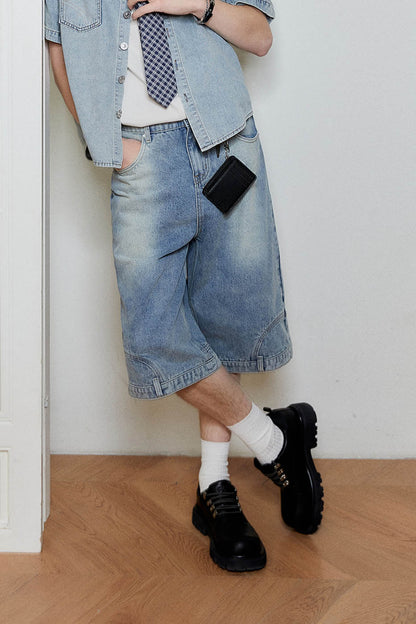 Inverted Wide Leg Denim Shorts