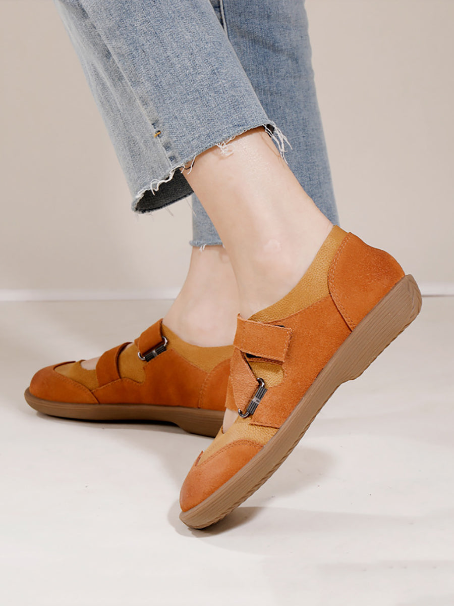 Summer Leather Spliced Low Heel Shoes Aa1047