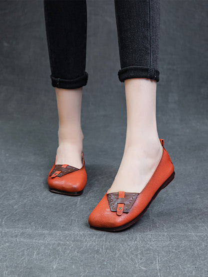 Summer Colorblock Leahter Soft Flat Shoes Kl1025