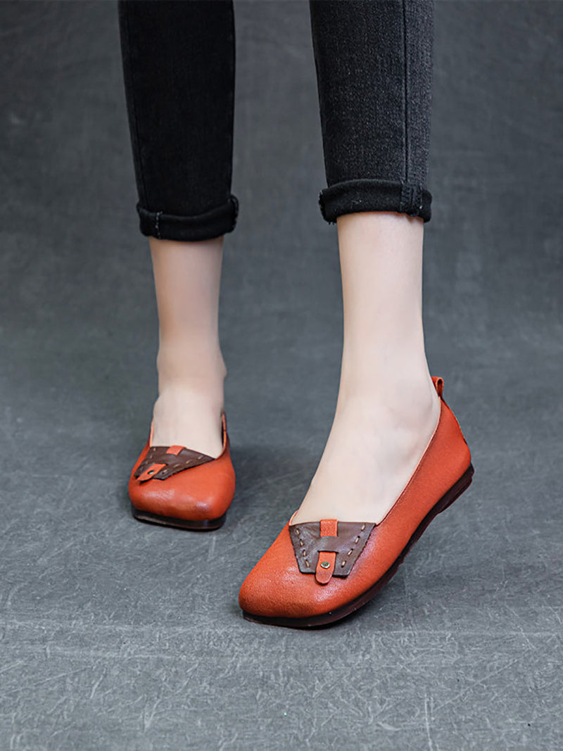 Summer Colorblock Leahter Soft Flat Shoes Kl1025