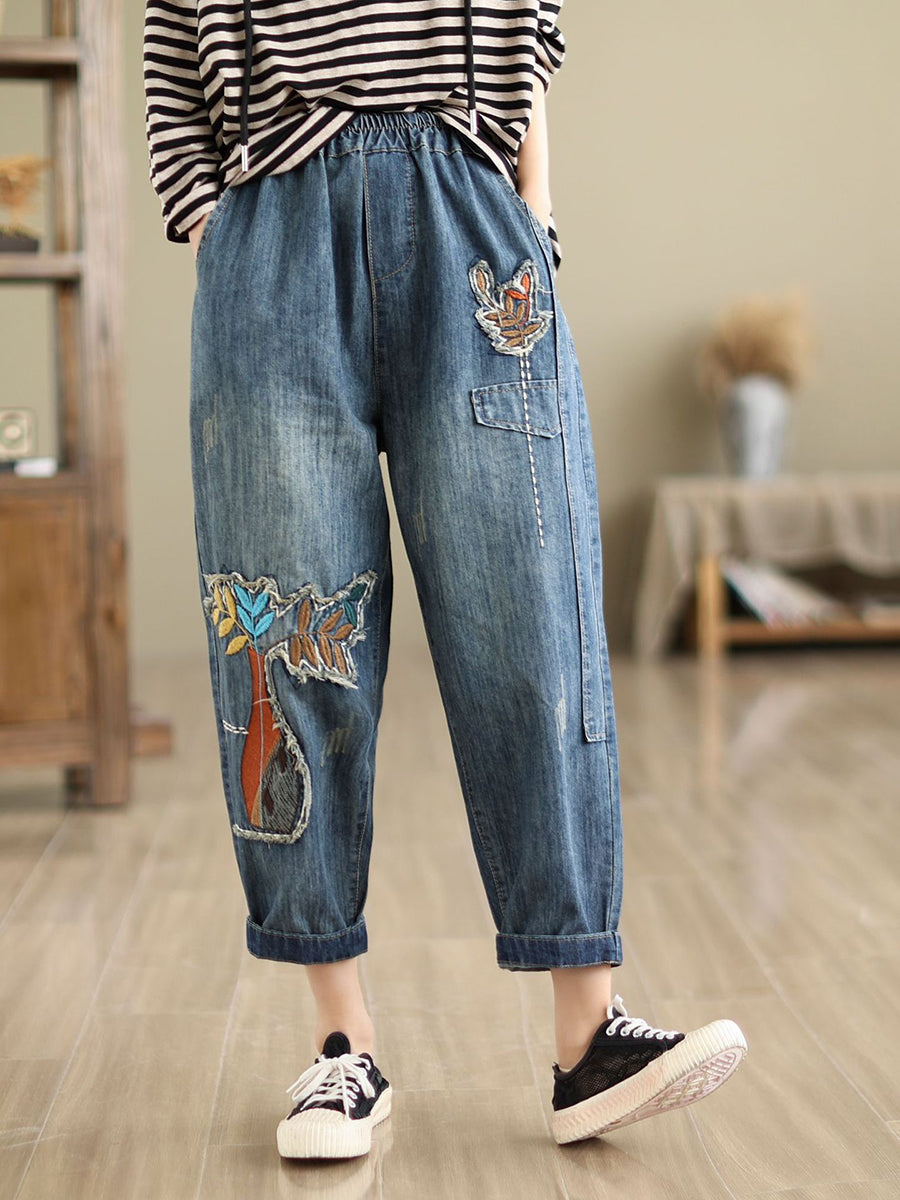 Summer Patch Spliced Denim Harem Pants Cv1044