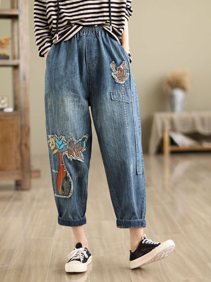 Summer Patch Spliced Denim Harem Pants Cv1044