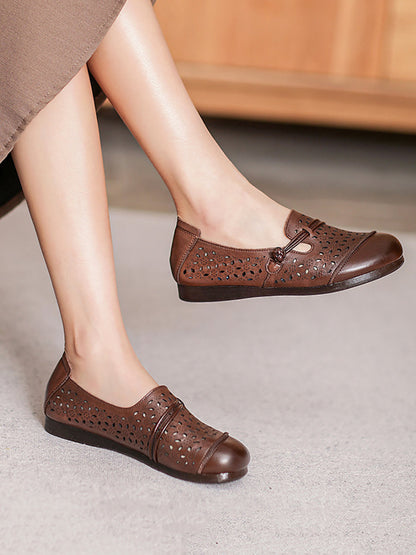 Summer Leather Cutout Soft Flat Shoes Bn1038