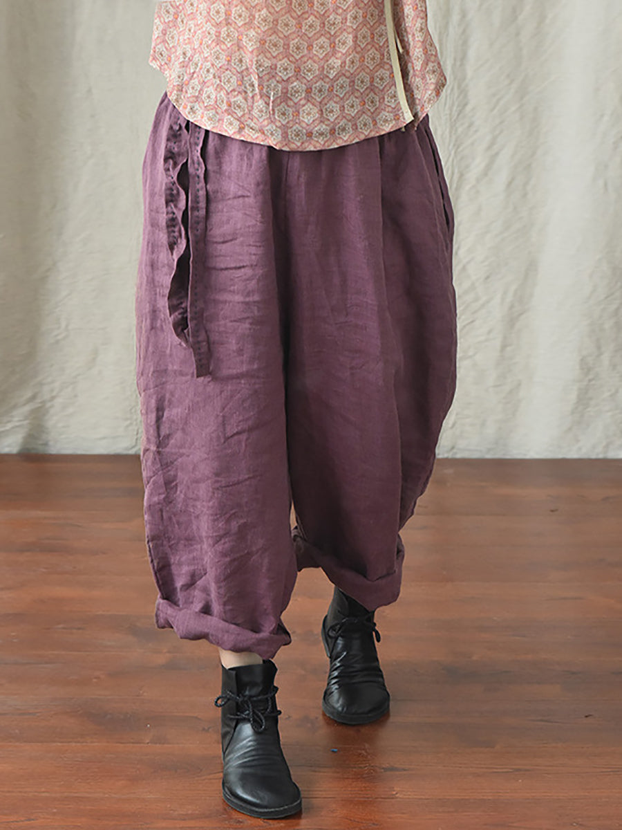 Drawstring Loose Linen Turnip Pants Cx045