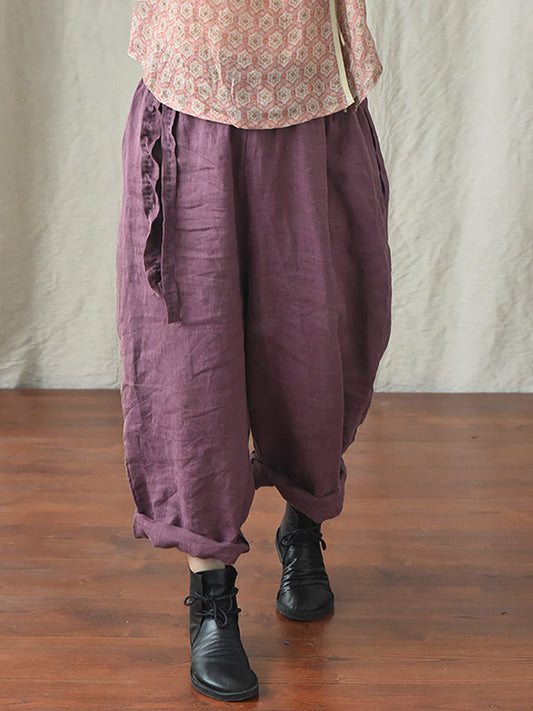 Drawstring Loose Linen Turnip Pants Cx045