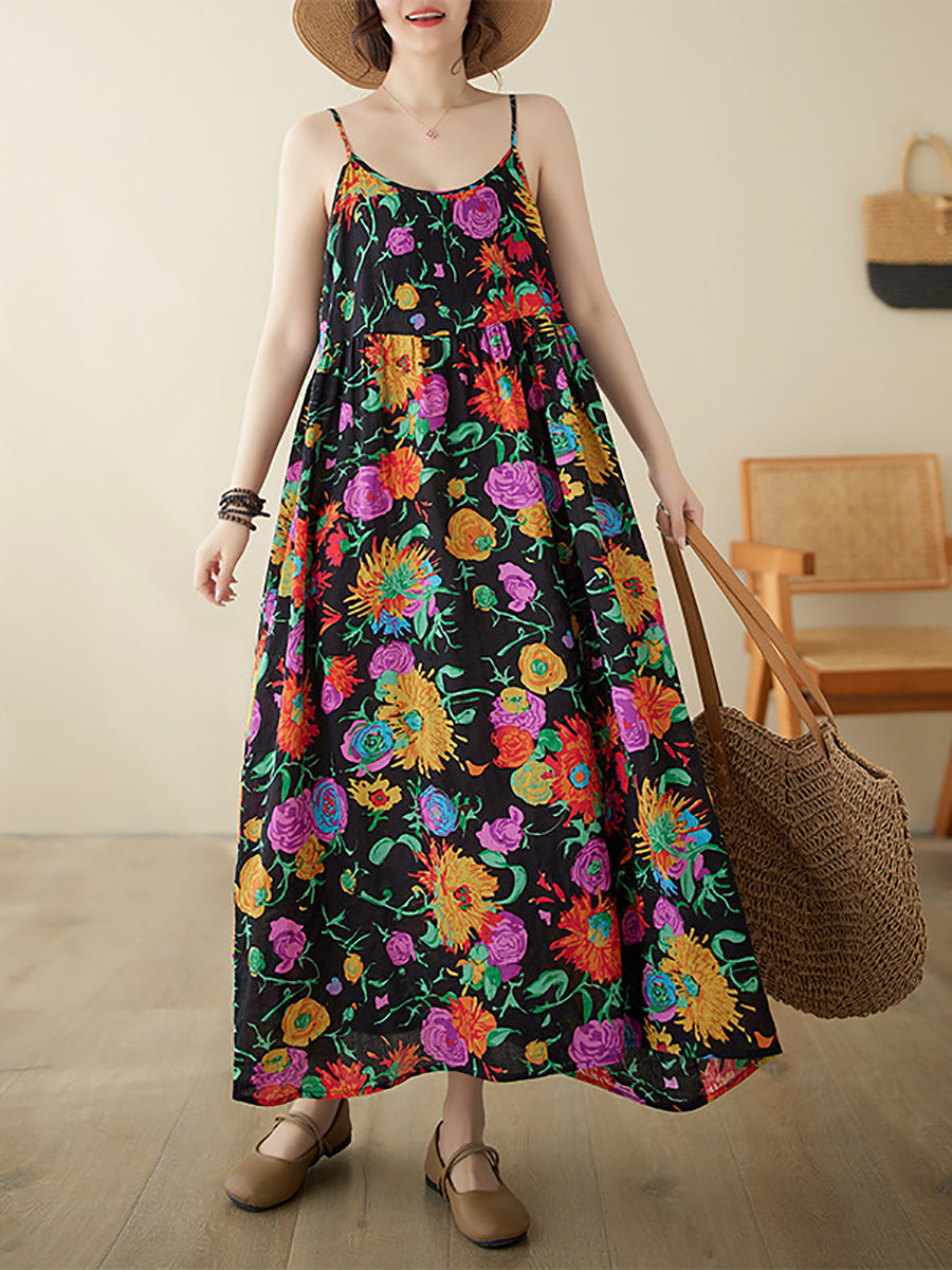 Artsy Summer Flower Loose Vest Dress Pa1020