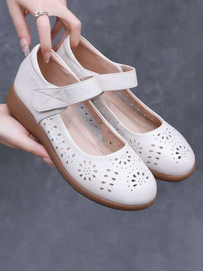 Summer Artsy Leather Cutout Flat Shoes Fg1024