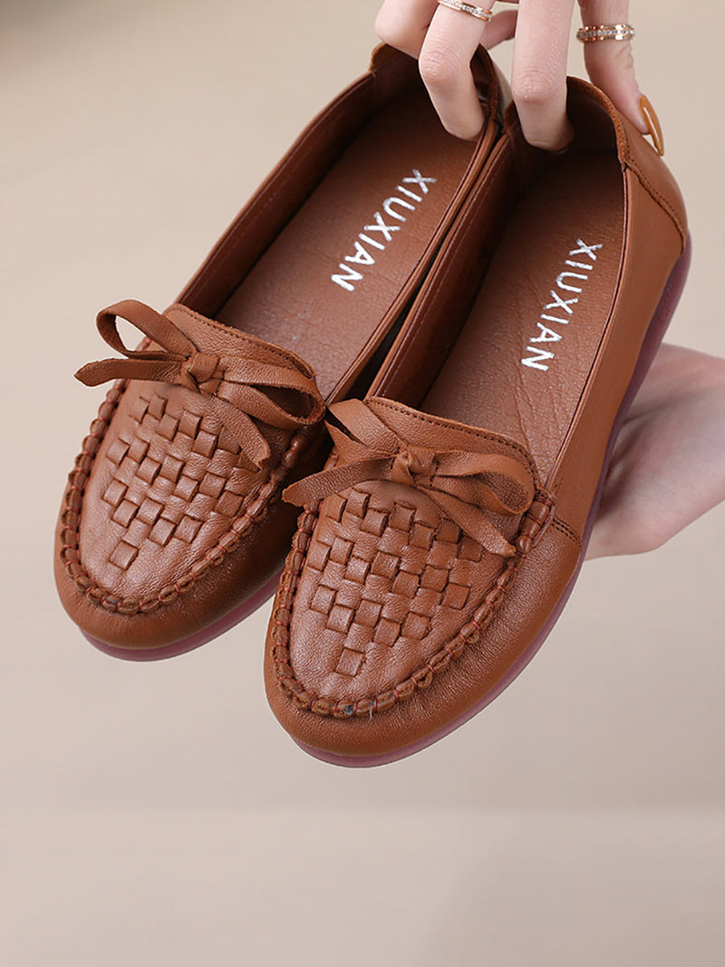 Summer Soft Leather Weave Flat Shoes Fg1019