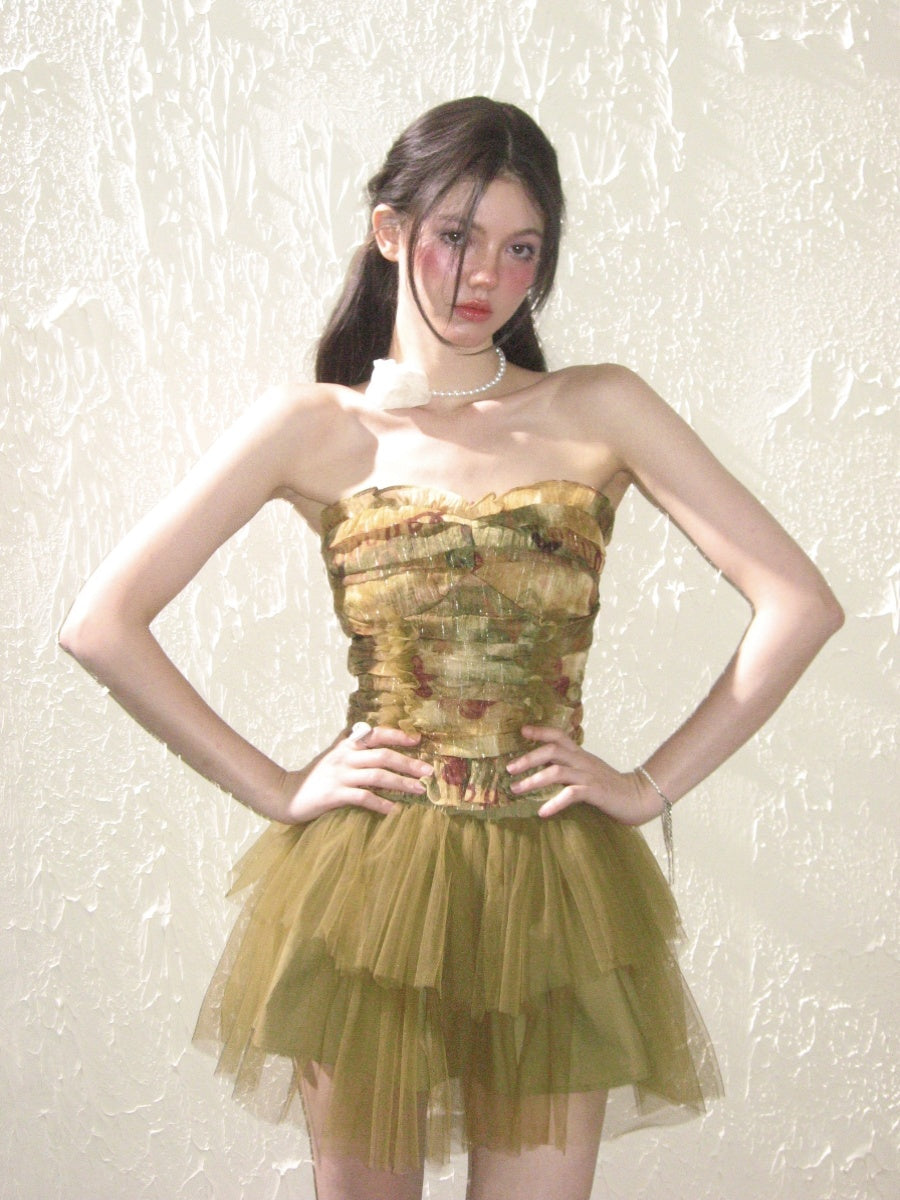 Retro Rose Tulle Frill Top & Mini Skirt
