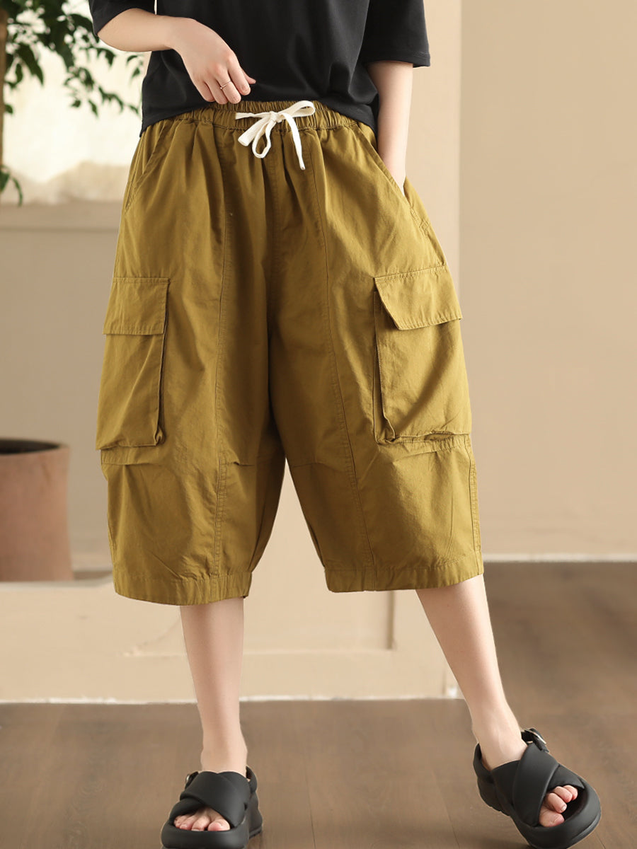 Summer Pocket Loose Cotton Fifth Pants Fd022