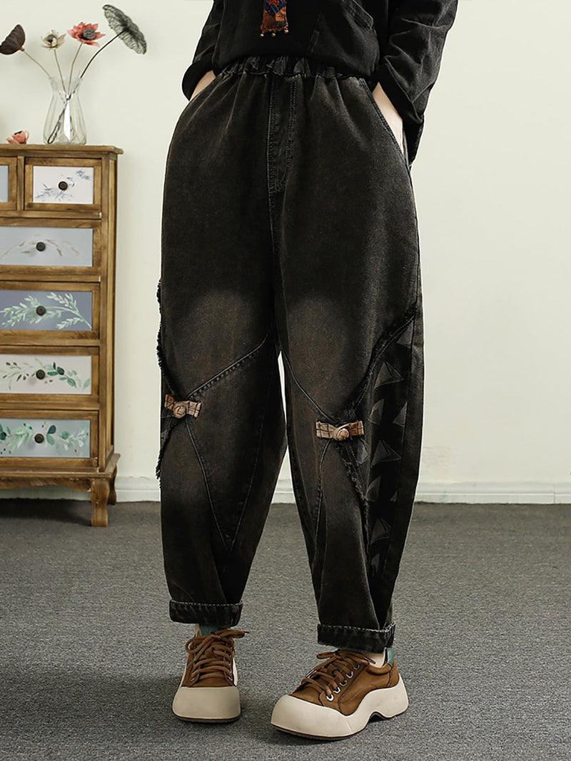 Autumn Patch Spliced Washed Denim Harem Pants Ai1052