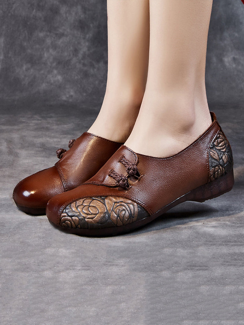 Spring Flower Leather Spliced Flat Shoes Kl1021