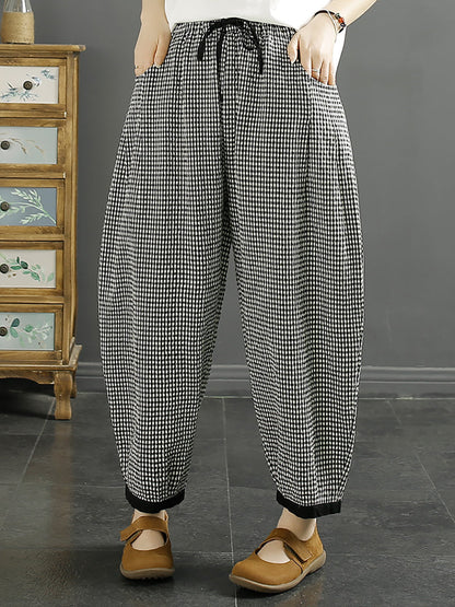 Plaid Summer Cotton Harem Pants Qw1044