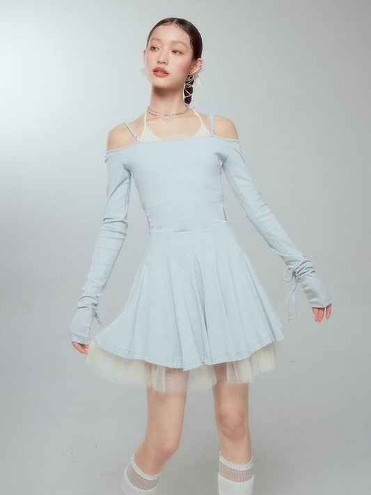 Layered Drawstring Back-open One-piece
