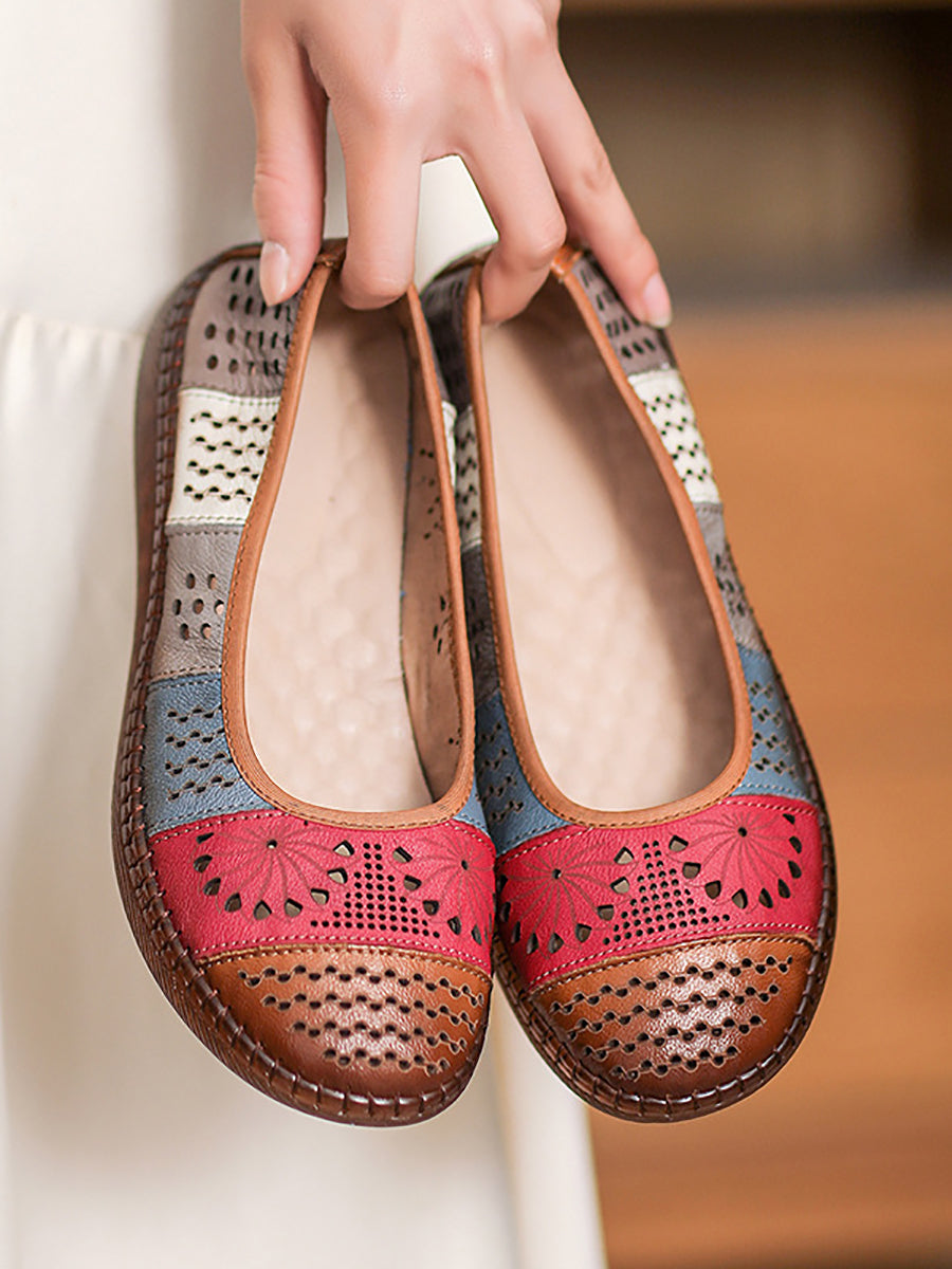 Summer Leather Spliced Cutout Shoes Bn1018