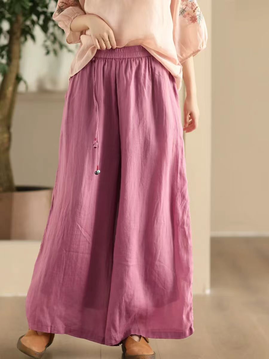 Summer Dual-layer Wide-leg Ramie Pants Fd049