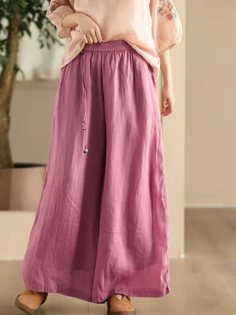 Summer Dual-layer Wide-leg Ramie Pants Fd049
