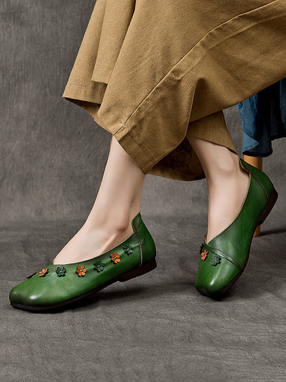 Summer Leather Flower Spliced Flat Shoes Sc1012