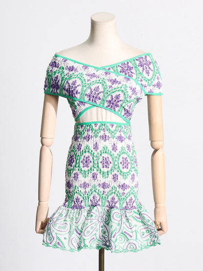 Off Shoulder Wrinkled Top and Ruffled Skirt