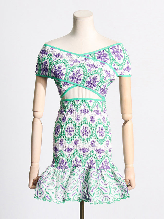 Off Shoulder Wrinkled Top and Ruffled Skirt