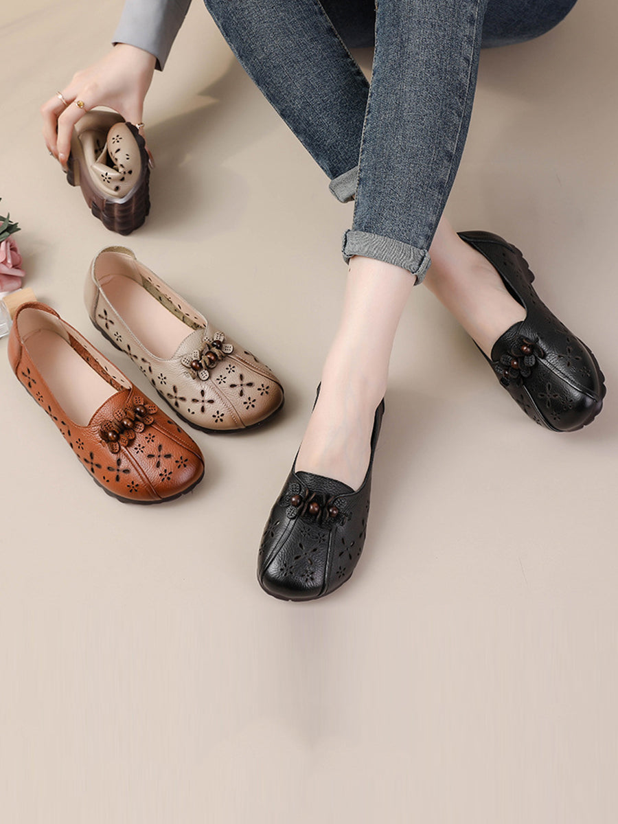 Summer Leather Flower Cutout Shoes Fg1026