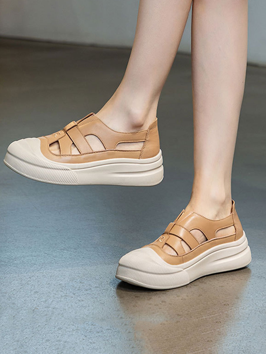 Summer Leather Spliced Cutout Shoes Ui1020