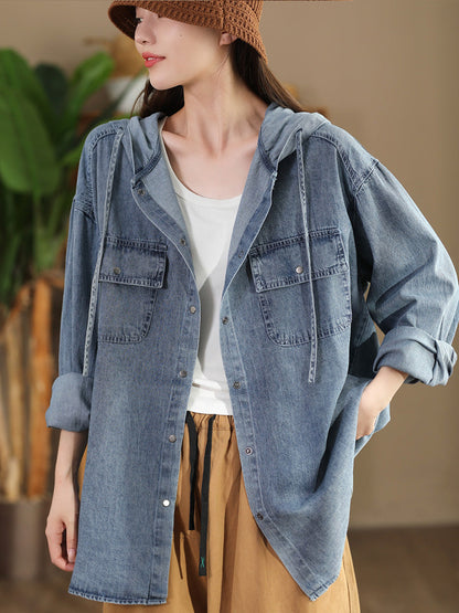Autumn Pocket Denim Hooded Coat At1026