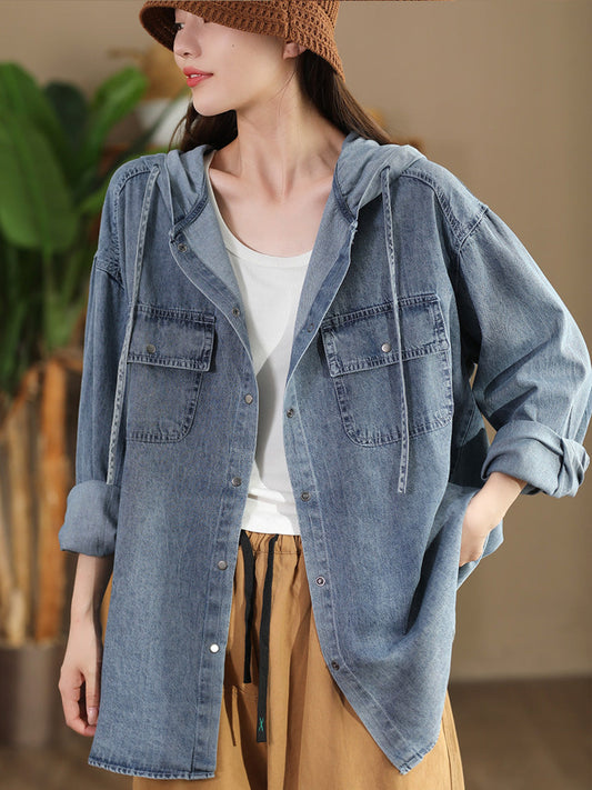 Autumn Pocket Denim Hooded Coat At1026