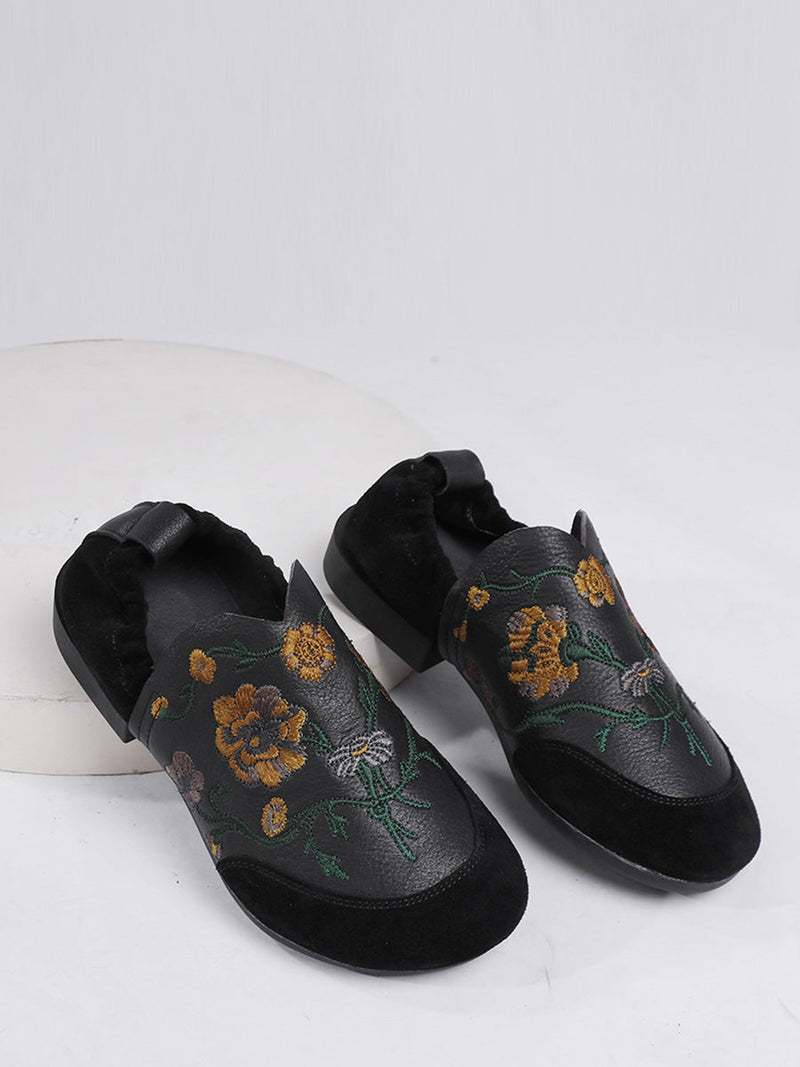 Autumn Embroidery Leather Low Heel Shoes Ai1020
