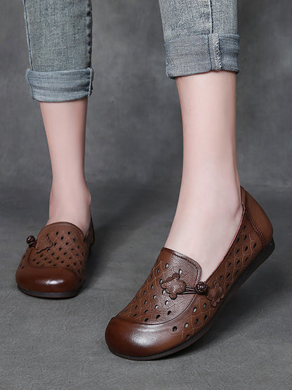 Summer Leather Cutout Flat Shoes Fg1004