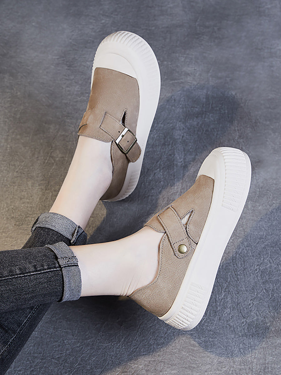 Leather Platform Flat Shoes Fg1027