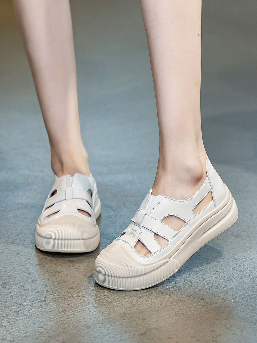 Summer Leather Spliced Cutout Shoes Ui1020