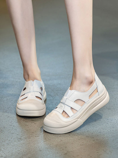 Summer Leather Spliced Cutout Shoes Ui1020