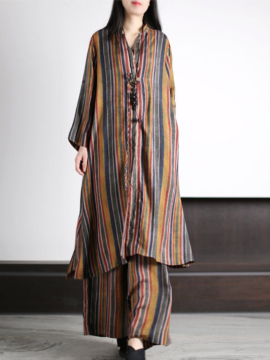 Stripe Loose Long Shirt+pants Xx1029