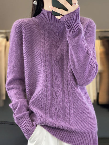 Autumn Half Turtleneck Wool Warm Twist Knit Sweater Av1009