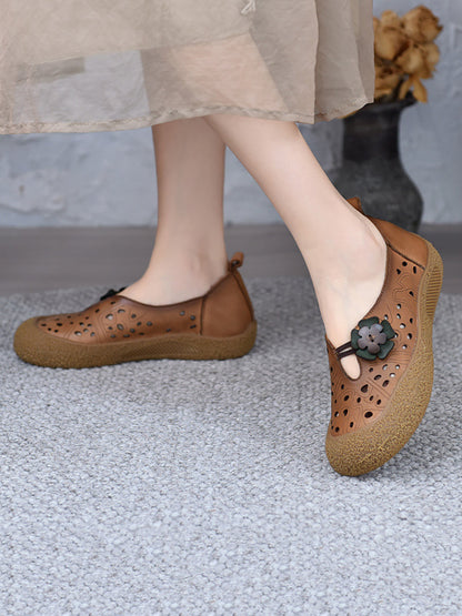 Summer Leather Cutout Flower Flat Shoes Sc1060
