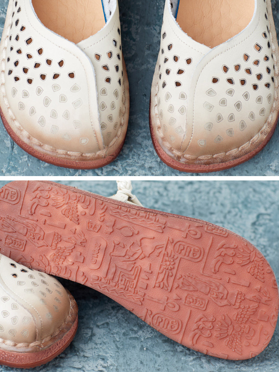 Summer Leather Spliced Cutout Flat Sandals Fg1029