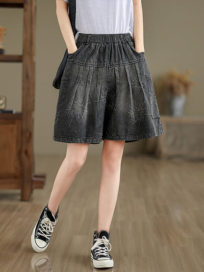 Summer Retro Star Jacquard Denim Fifth Pants Cc012
