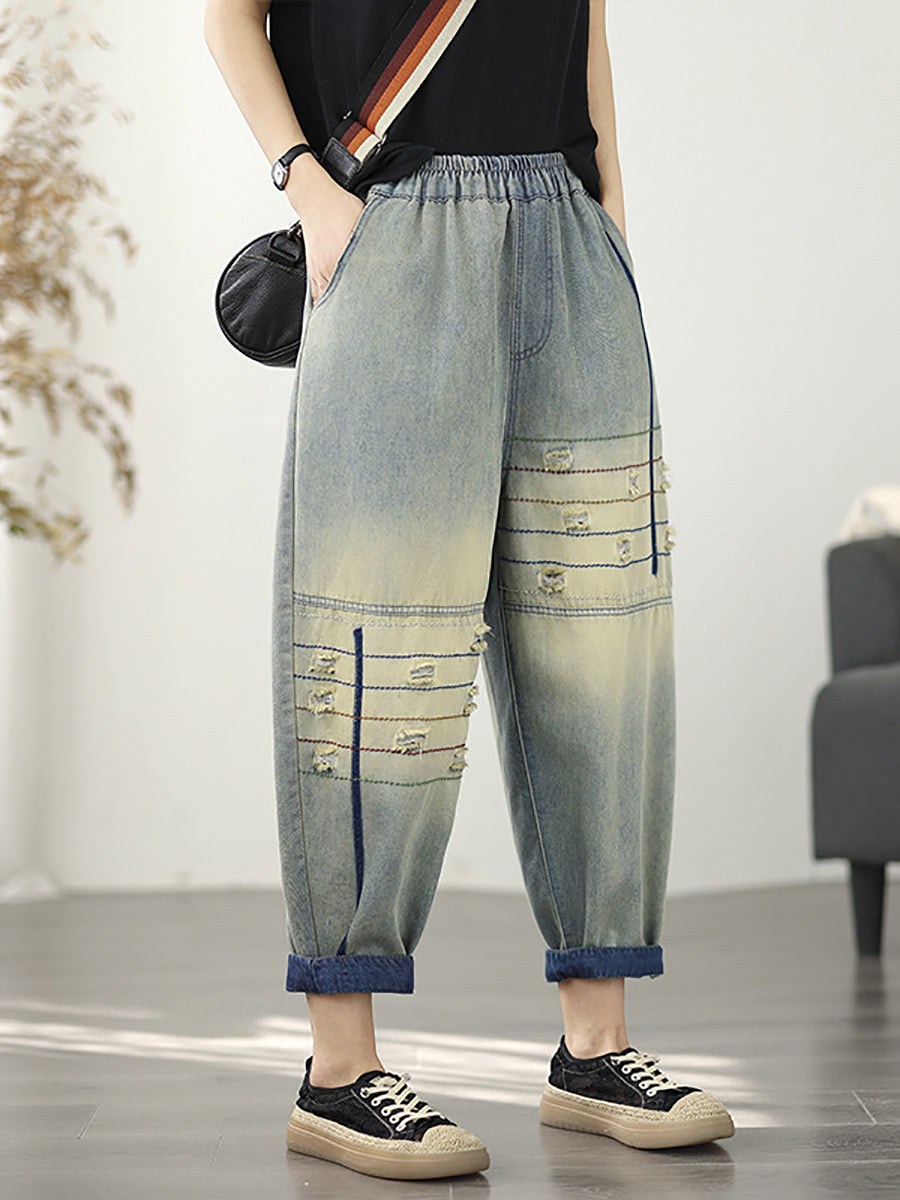 Pants Frayed Retro Denim Harem