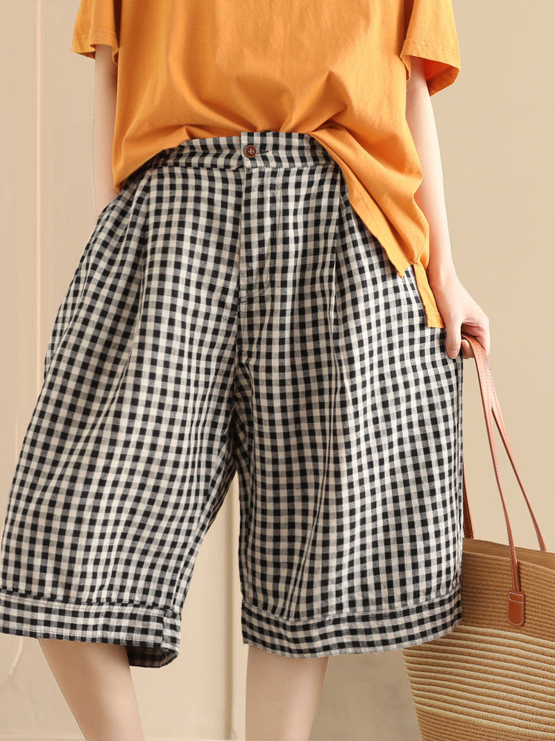 Summer Plaid Linen Wide-leg Pants Pp1028