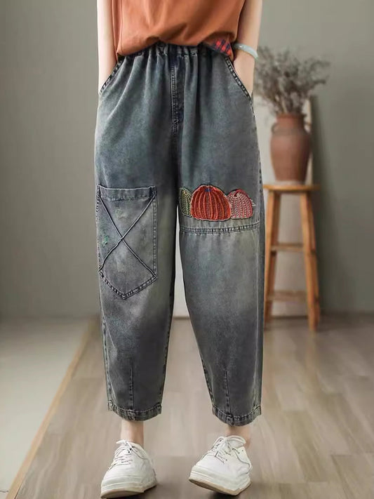 Summer Embroidery Denim Harem Pants Cv1047