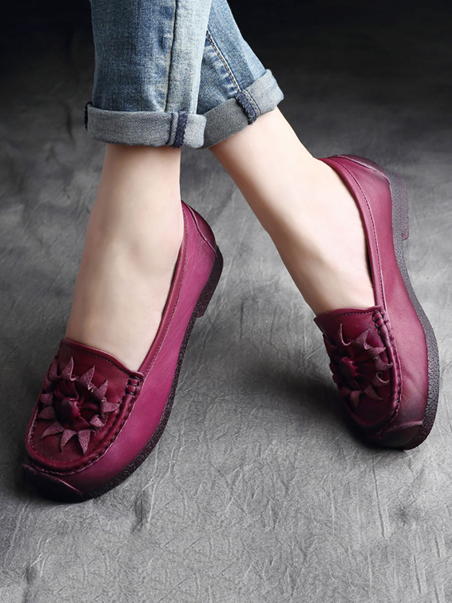 Flower Genuine Leather Low Heel Shoes As1005