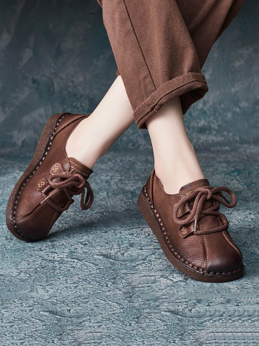 Leather Spliced Low Heel Shoes At1015
