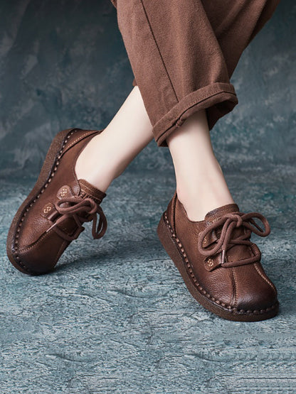 Leather Spliced Low Heel Shoes At1015