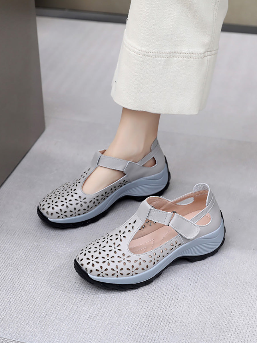 Summer Leather Cutout Platform Shoes Pa1025