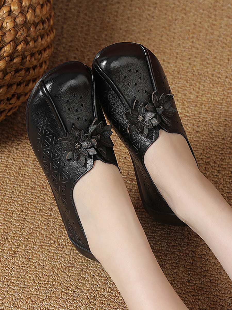 Leather Flower Cutout Flat Shoes Kl1034