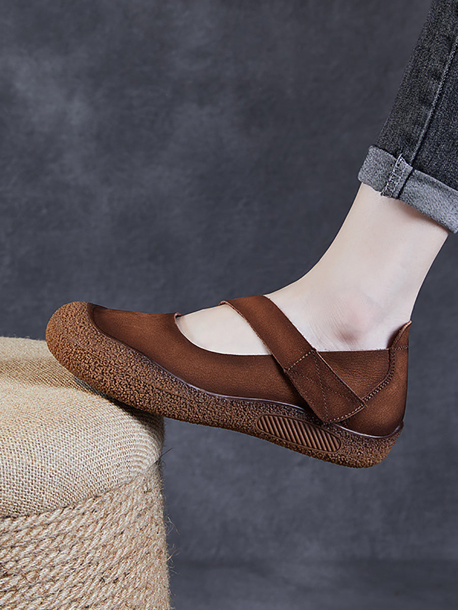 Summer Retro Leather Flat Shoes Qw1019